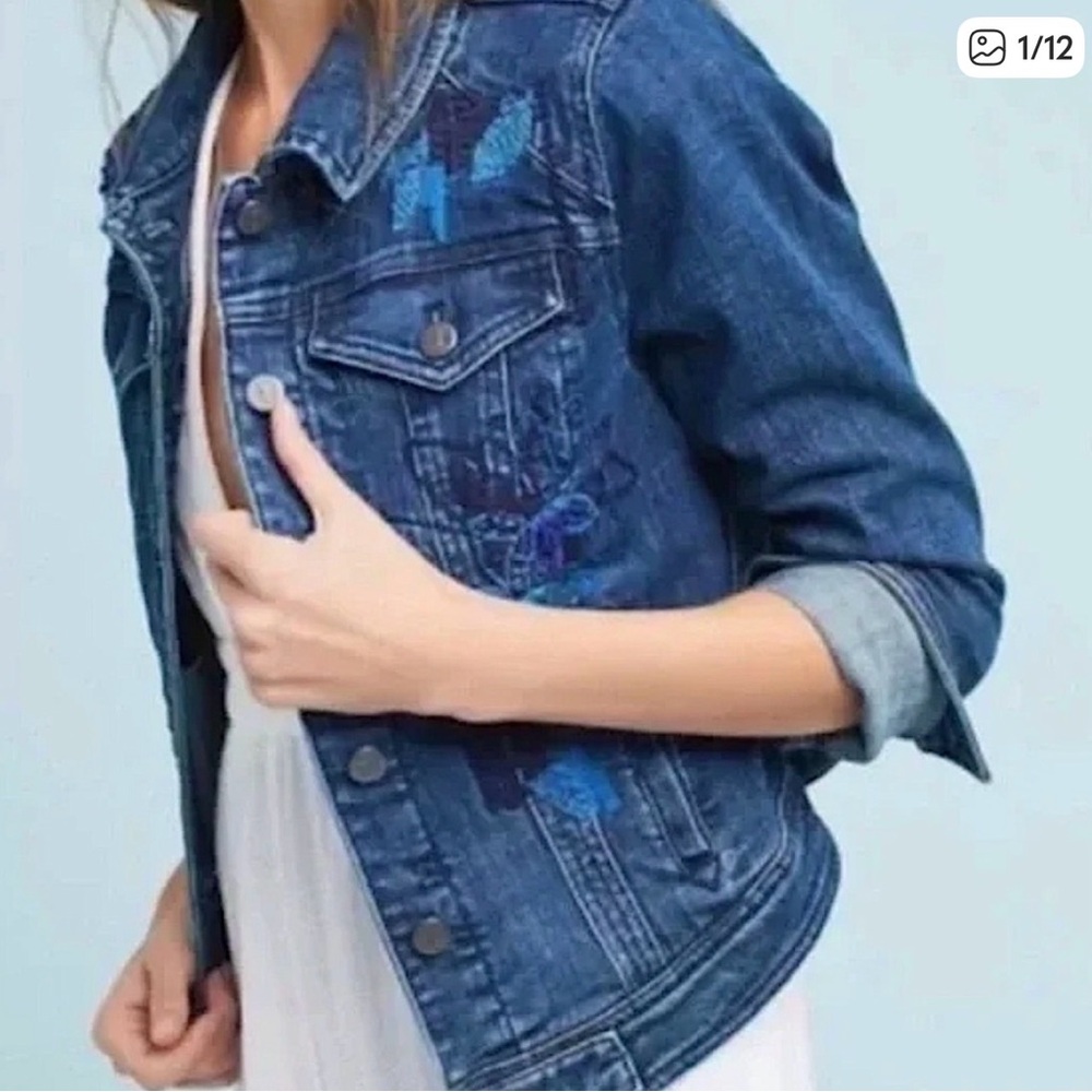 Anthropologie Pilcro Embroidered Beaded Denim Jacket